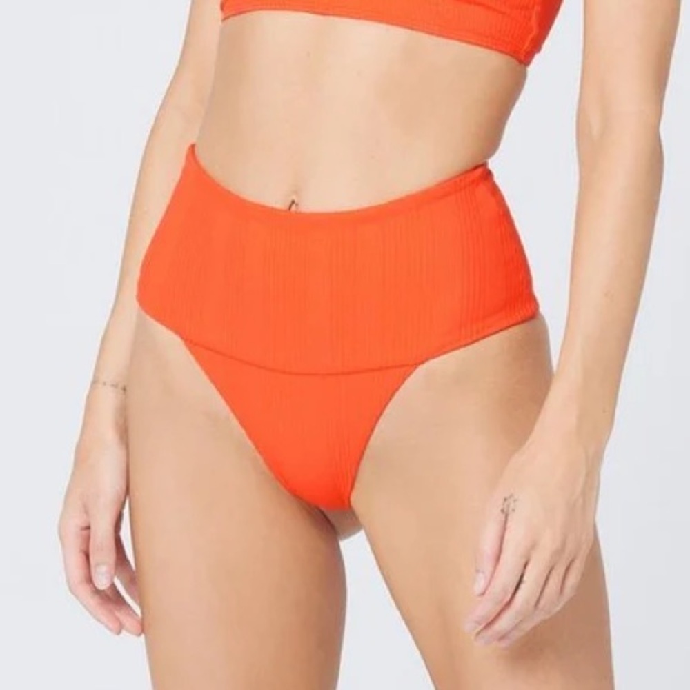 L*SPACE Poppy Pointelle Rib Desi Bikini Bottom in Orange Small NWOT